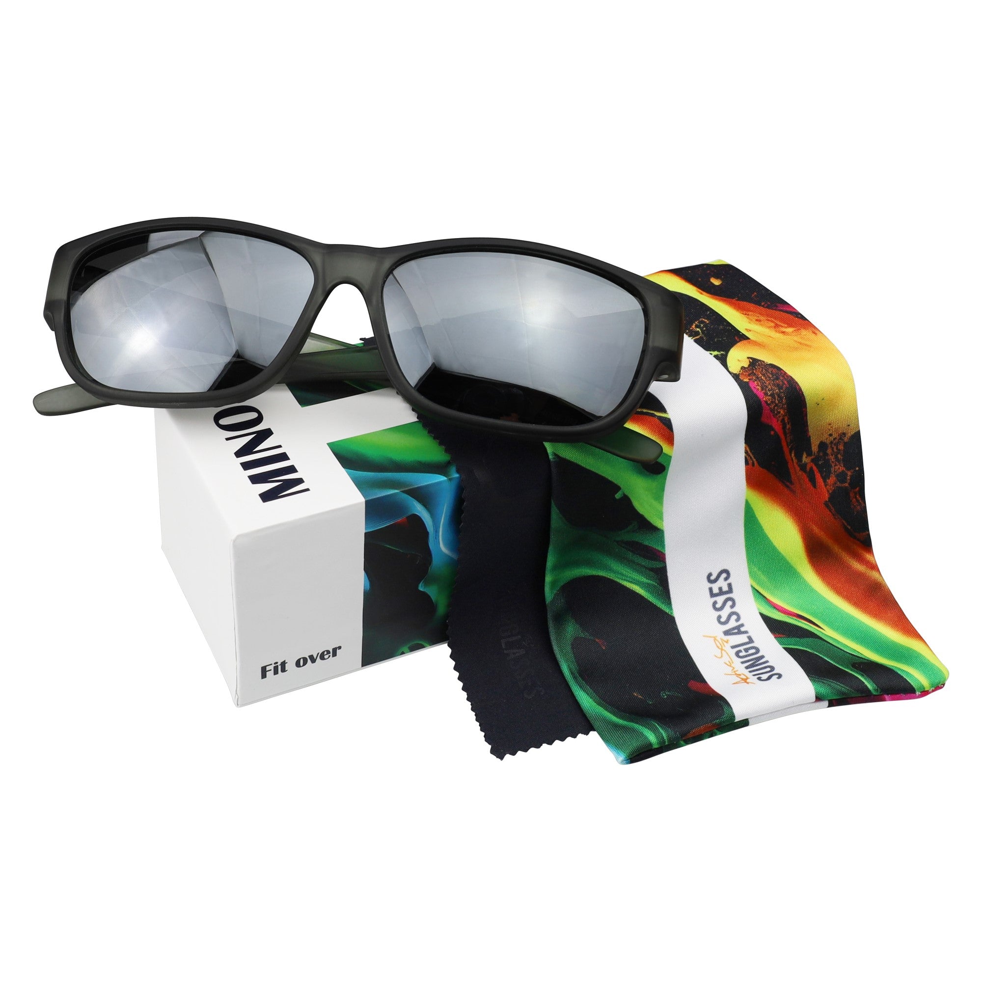 Überzieh-Sonnenbrille Minos, Herren , Grau verspiegelt , Brillenträger Herren Lotus-Effekt New Polarisiert UV400 Überzieh-Sonnenbrille