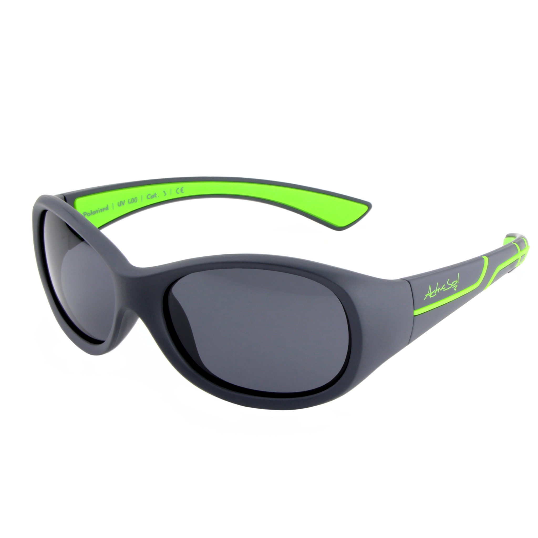 Kinder-Sonnenbrille Kids@School, 5 – 10 Jahre , Anthrazit Grün , HYTREL Jungen Lotus-Effekt Mädchen Polarisiert UV400