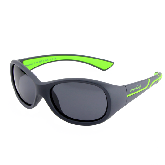 Kinder-Sonnenbrille Kids@School, 5 – 10 Jahre , Anthrazit Grün , HYTREL Jungen Lotus-Effekt Mädchen Polarisiert UV400