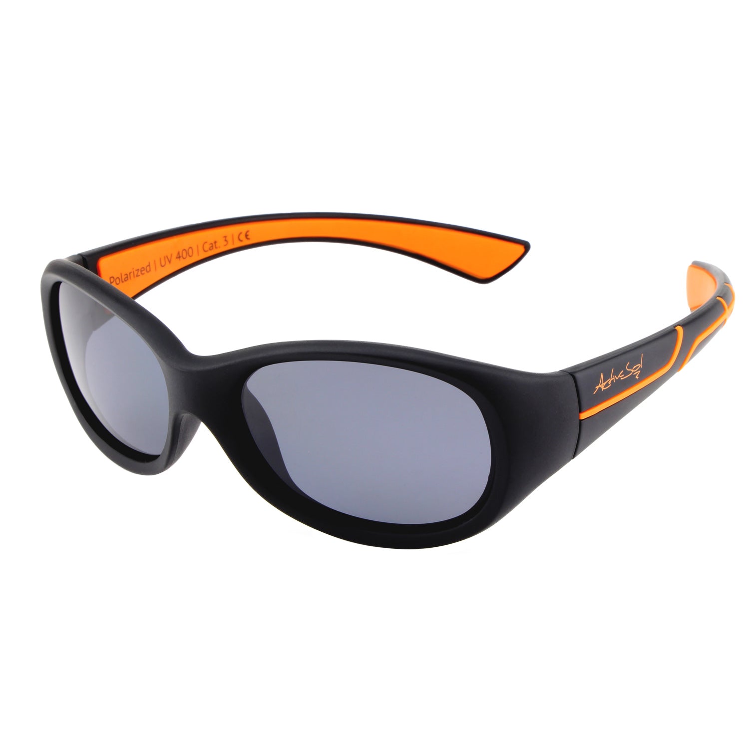 Kinder-Sonnenbrille Kids@School, 5 – 10 Jahre , Schwarz Orange , HYTREL Jungen Lotus-Effekt Mädchen Polarisiert UV400