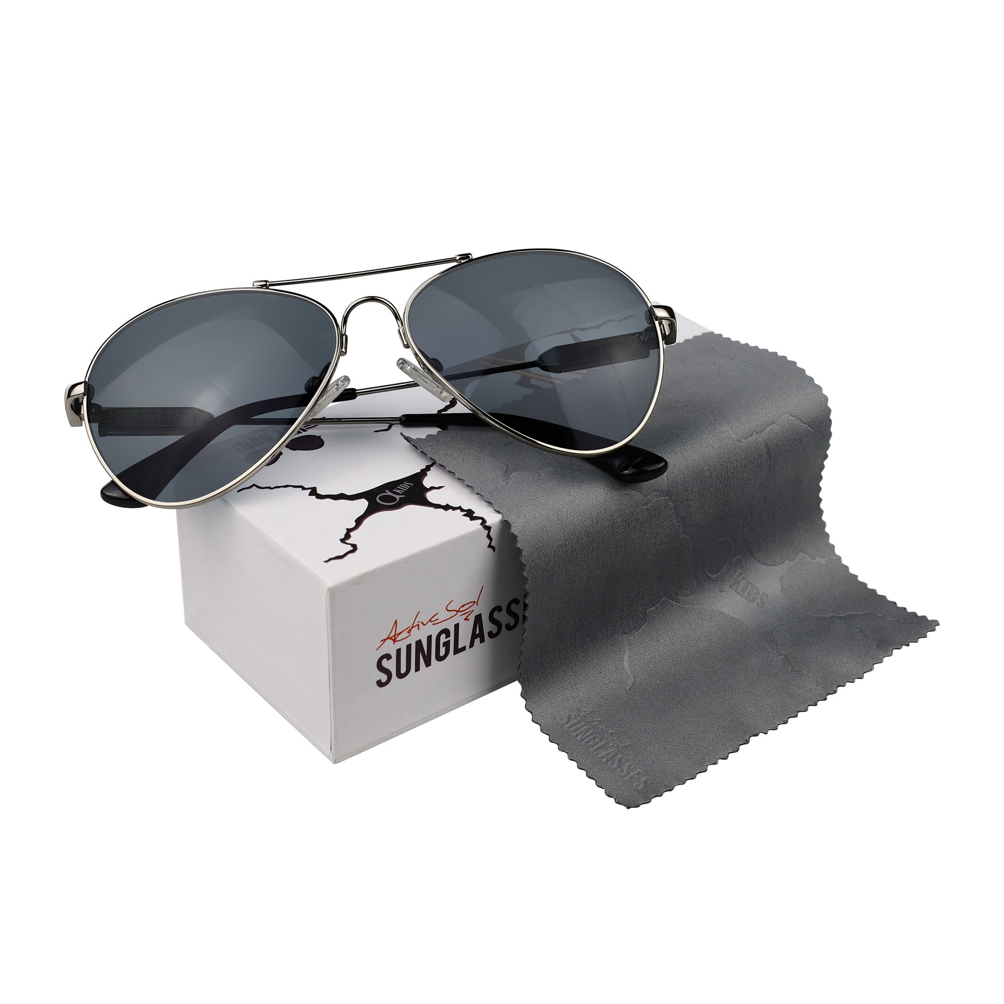 Kinder-Sonnenbrille Iron Air, 6 - 12 Jahre, Piloten-Design , Silber | Graue Gläser , Jungen Metall Mädchen New Polarisiert UV400
