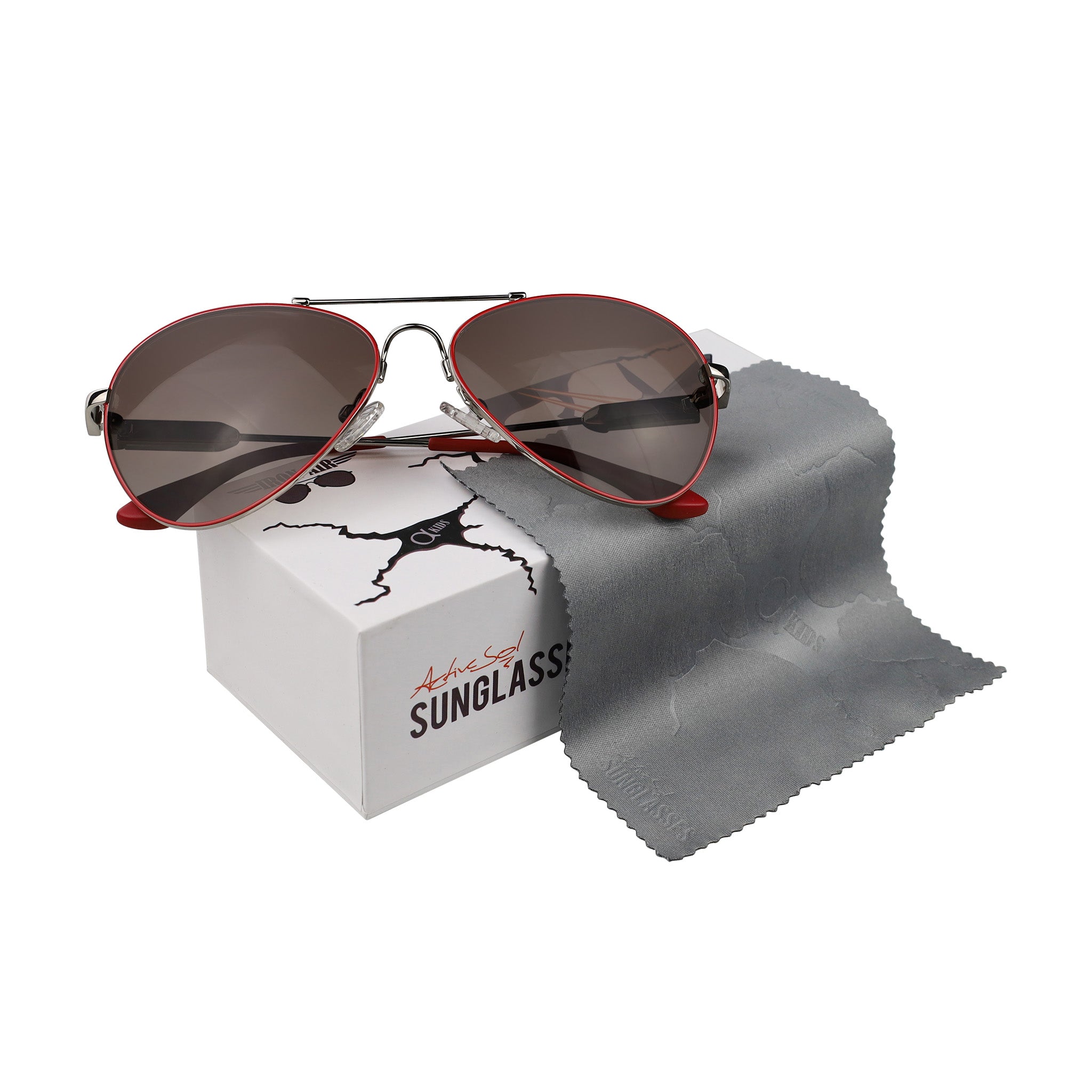 Kinder-Sonnenbrille Iron Air, 6 - 12 Jahre, Piloten-Design , Rot | Braune Gläser , Jungen Metall Mädchen New Polarisiert UV400