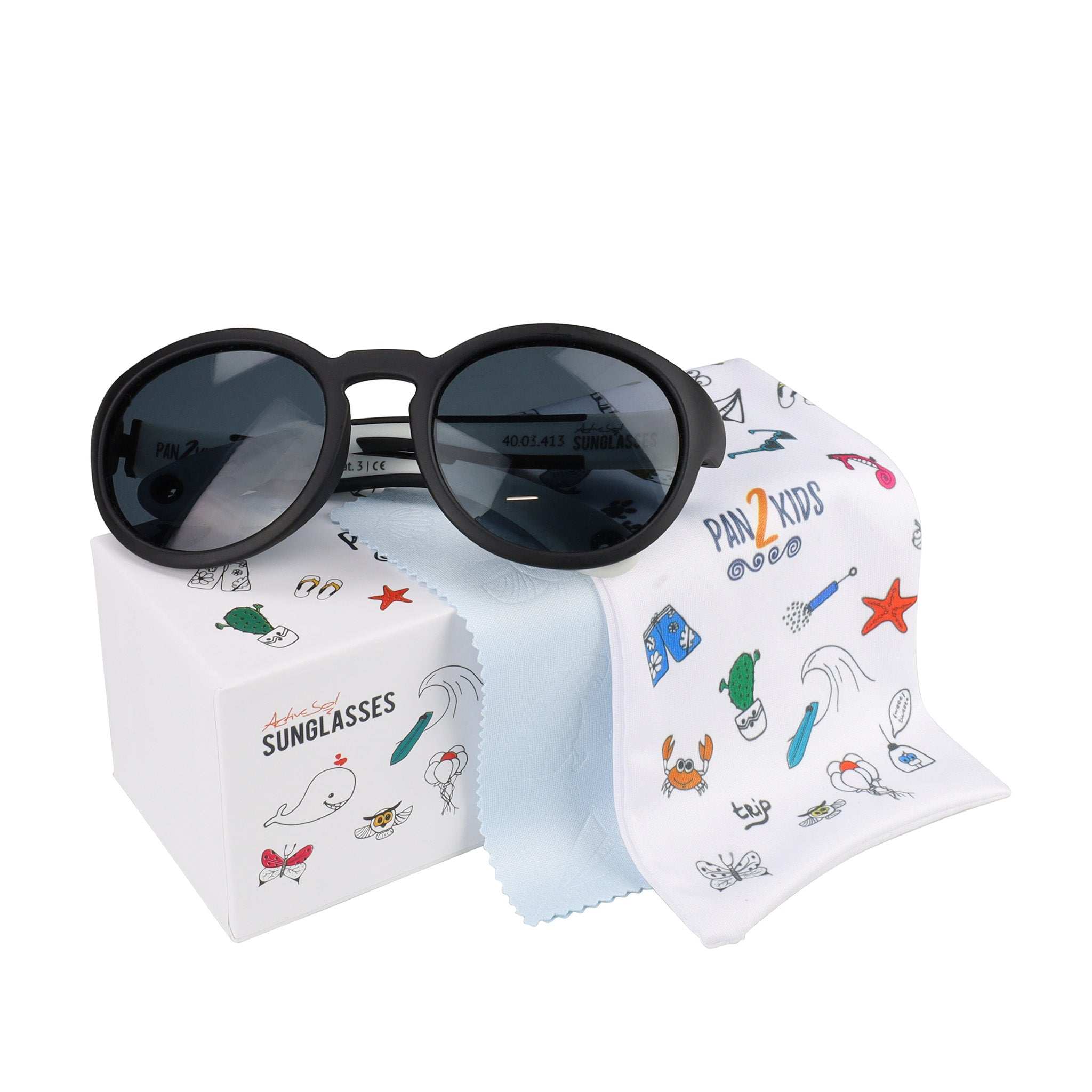 Pan2Kids Kinder-Sonnenbrille, 2 - 5 Jahre , Black & White , HYTREL Jungen Kleinkind Lotus-Effekt Mädchen Polarisiert UV400