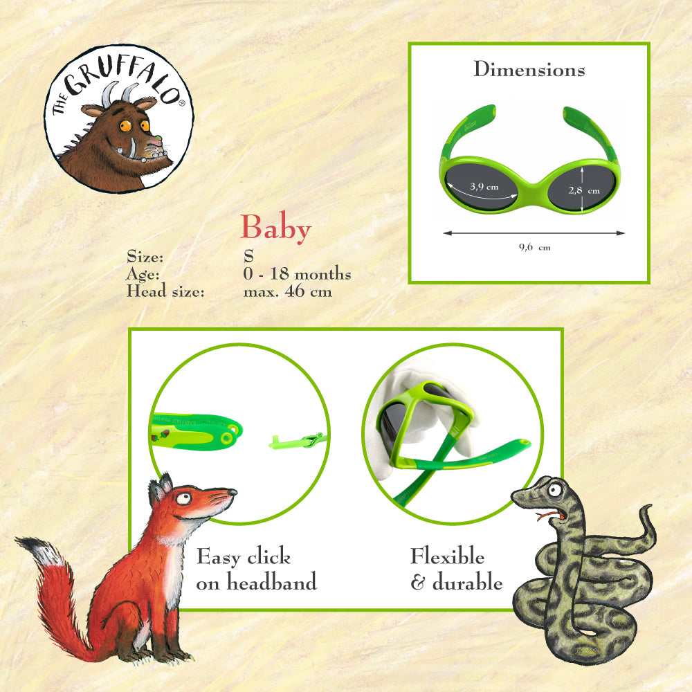 Baby-Sonnenbrille Grüffelo 0 - 18 Monate, Größe S , Lieblingsschmaus , Baby Jungen Kleinkind Lotus-Effekt Mädchen Polarisiert UV400