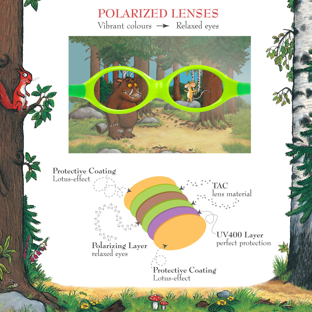 Baby-Sonnenbrille Grüffelo 0 - 18 Monate, Größe S , Lieblingsschmaus , Baby Jungen Kleinkind Lotus-Effekt Mädchen Polarisiert UV400