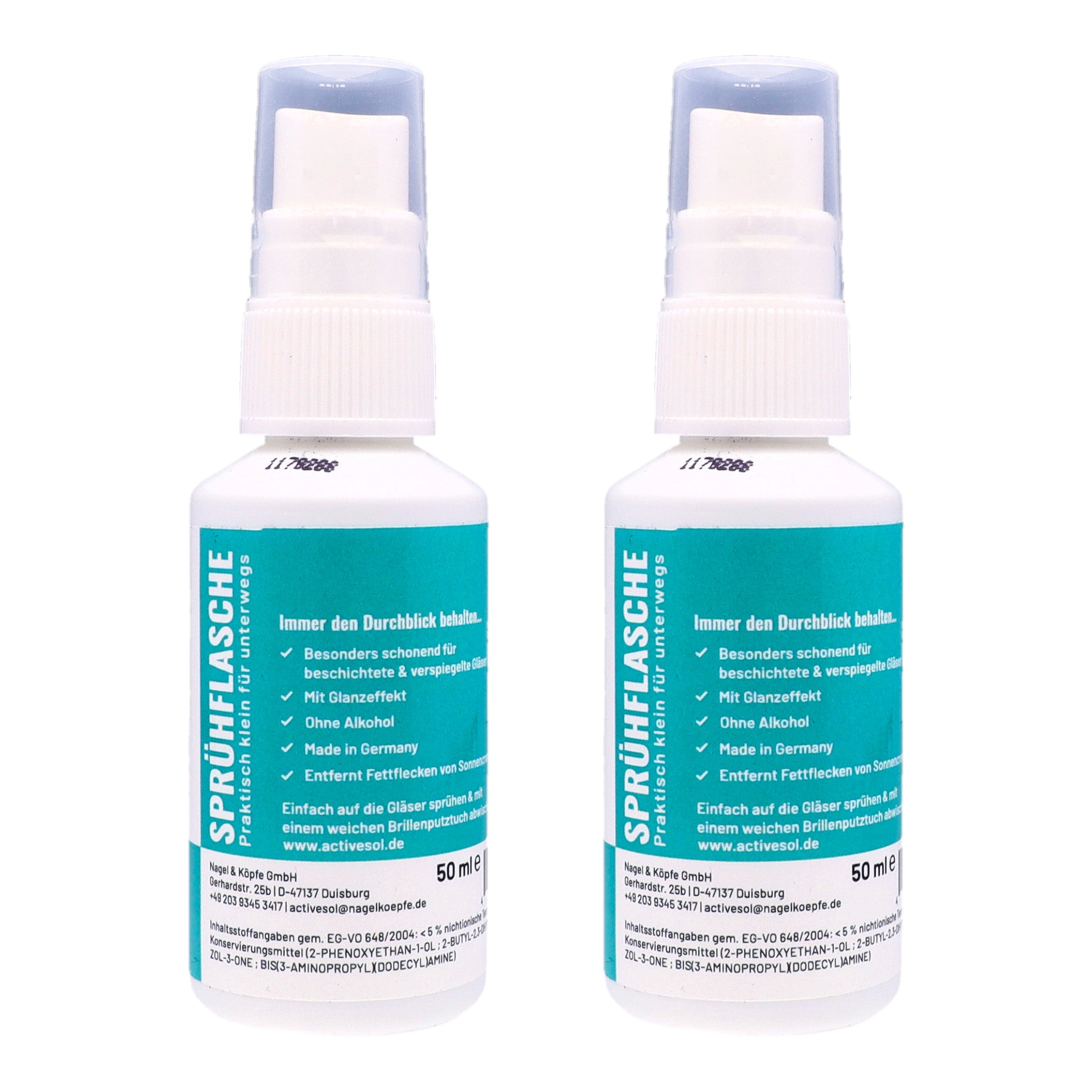 Brillenreiniger für Sonnenbrillen, ohne Alkohol , 2 x 50 ml Spray , Brillenreiniger Made in Germany New ohne Alkohol