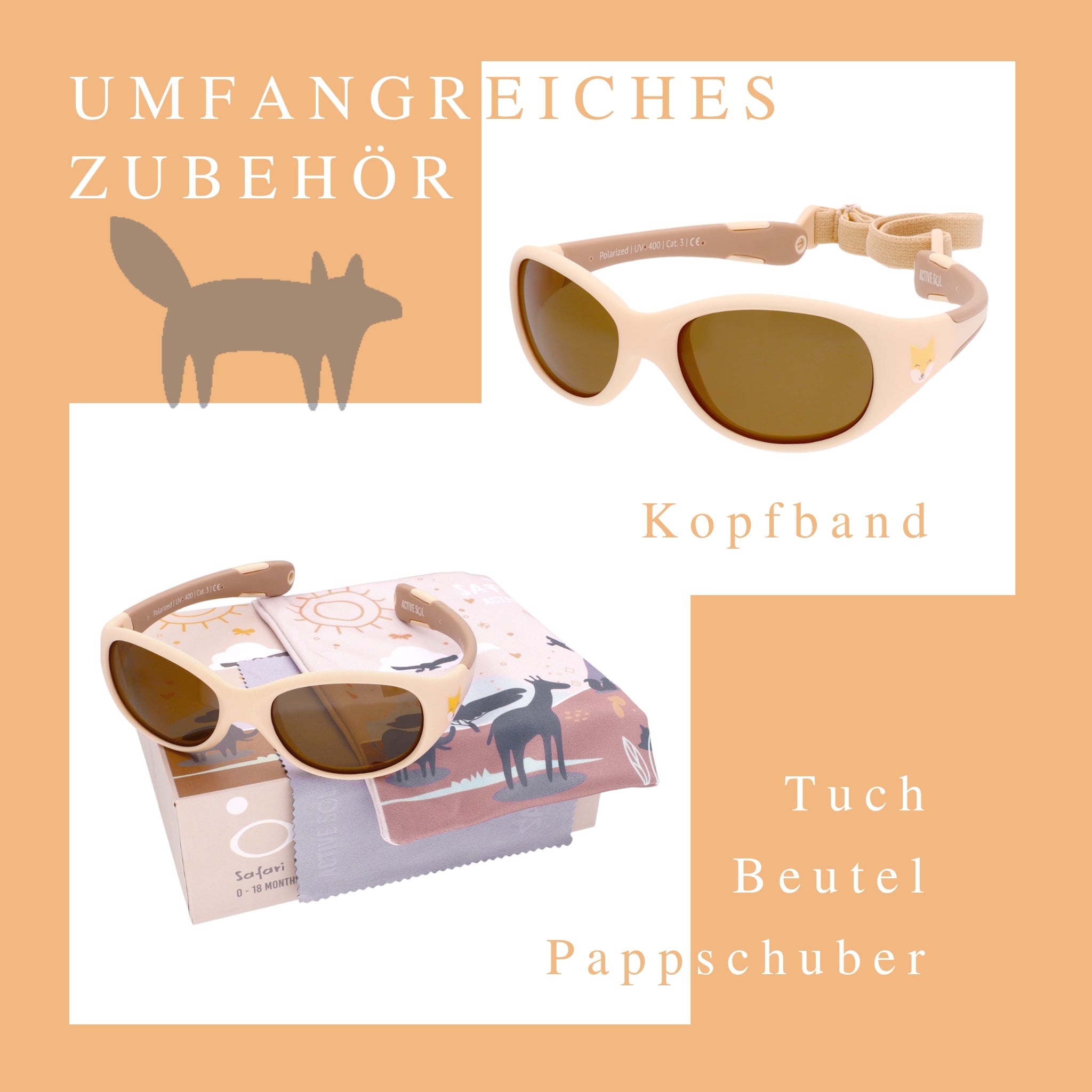 Baby-Sonnenbrille Safari 6 - 24 Monate, Größe L , Fox , Baby HYTREL Jungen Kleinkind Lotus-Effekt Mädchen New Polarisiert Unisex UV400