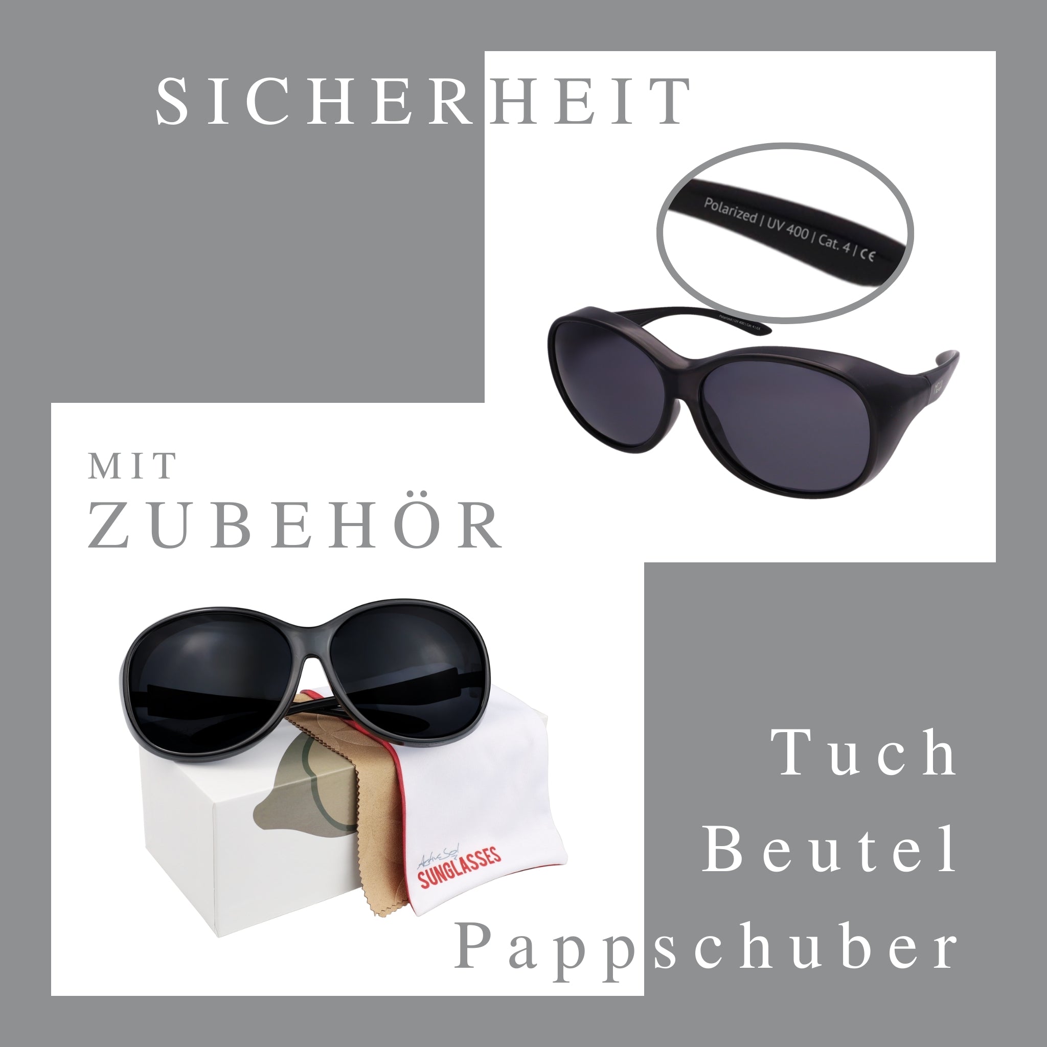 Überzieh-Sonnenbrille Mega, Kategorie 4 , , Brillenträger Damen Kategorie 4 Lotus-Effekt New Polarisiert UV400 Überzieh-Sonnenbrille