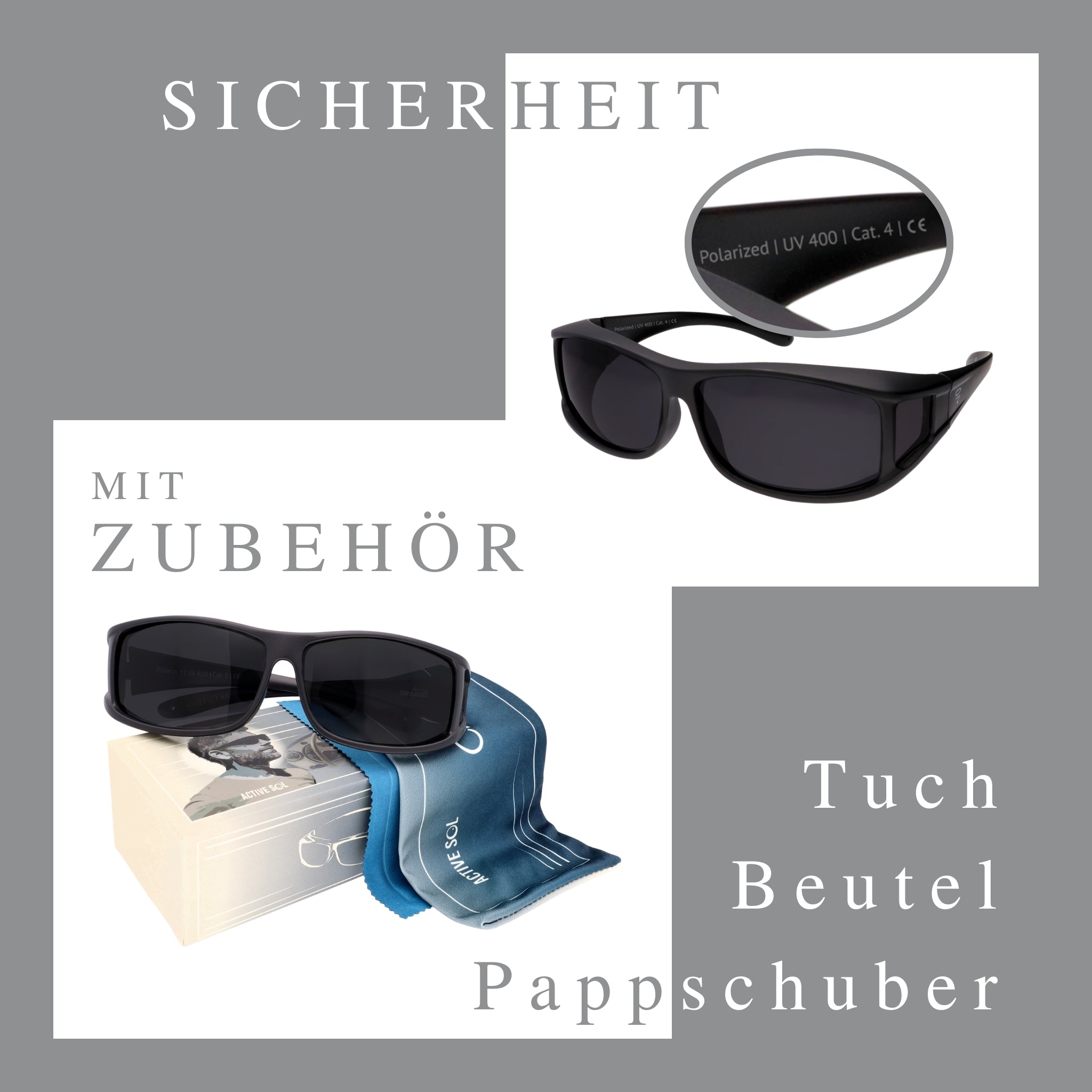 Überzieh-Sonnenbrille Classic, Kategorie 4 , , Brillenträger Herren Kategorie 4 Lotus-Effekt New Polarisiert Unisex UV400 Überzieh-Sonnenbrille
