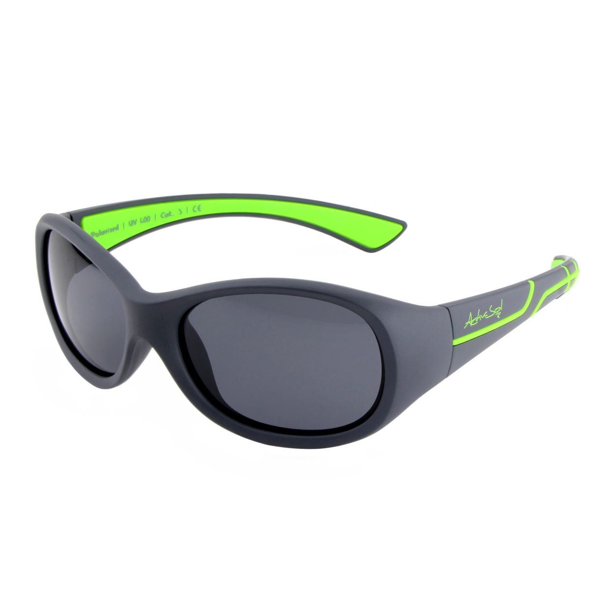Kinder-Sonnenbrille Kids@School, 5 – 10 Jahre , Anthrazit Grün , HYTREL Jungen Lotus-Effekt Mädchen Polarisiert UV400