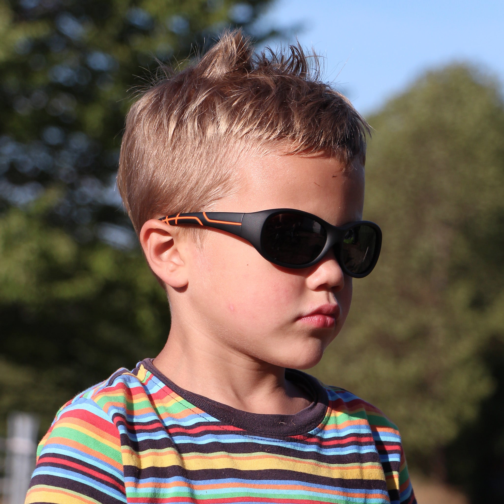 Kinder-Sonnenbrille Kids@School, 5 – 10 Jahre , Schwarz Orange