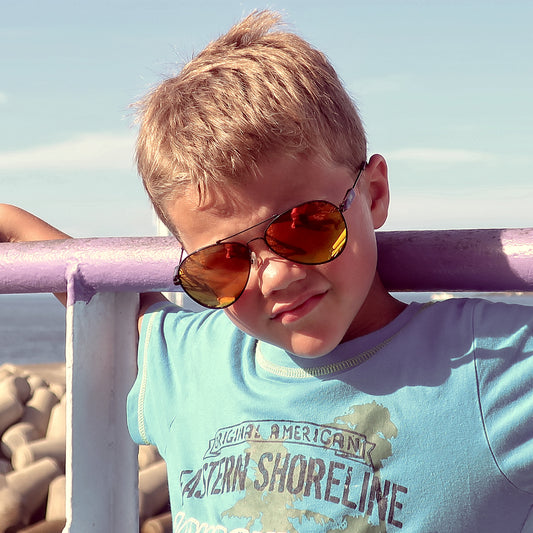 Kinder-Sonnenbrille Iron Air, 6 - 12 Jahre, Piloten-Design , Schwarz | Orange verspiegelt