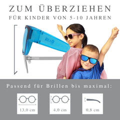 Kinder-Überzieh-Sonnenbrille HERO EYES, 5 – 10 Jahre , Blau verspiegelt , Brillenträger Jungen Kategorie 3 Lotus-Effekt Mädchen New Polarisiert Unisex UV400 Überzieh-Sonnenbrille