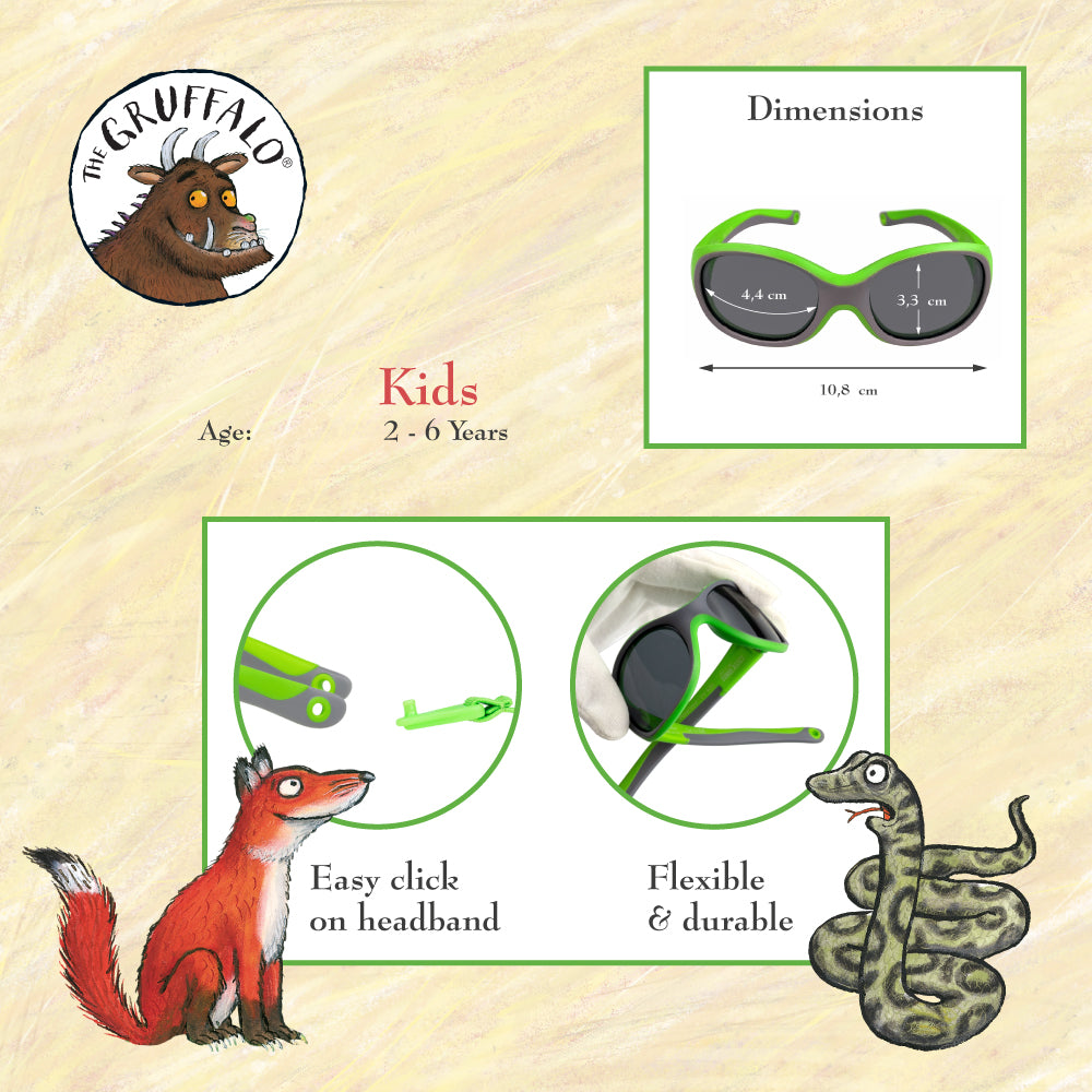 Kinder-Sonnenbrille Grüffelo, 2 - 6 Jahre , Schlangenpüree , Grüffelo Jungen Lotus-Effekt Mädchen Polarisiert UV400